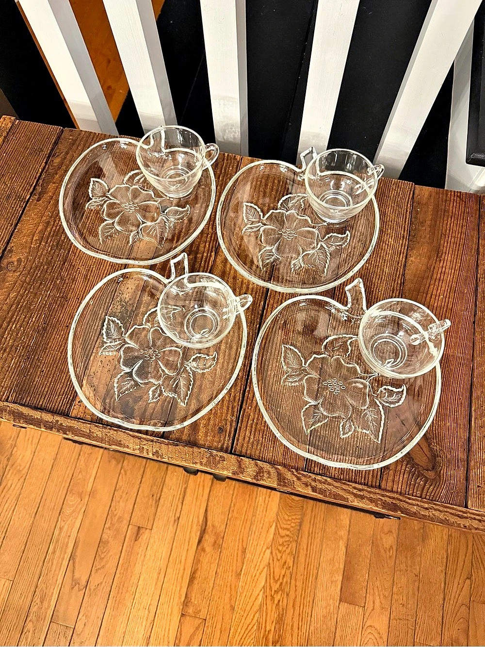 (4) Hazel Atlas Apple Blossom Snack Plate and Cup Sets